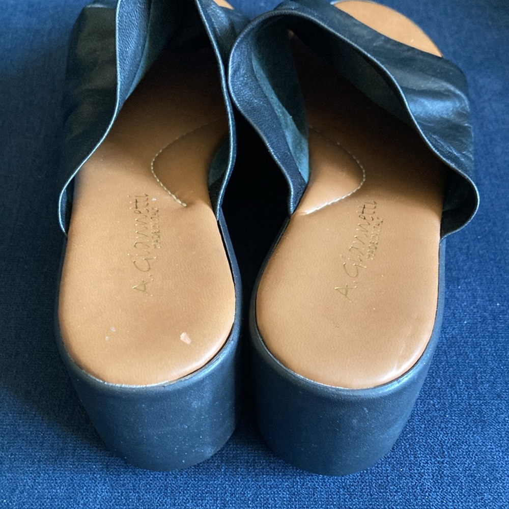 NWOT A. Giannetti made in Italy black leather upper wedge sandals - Picture 4 of 12